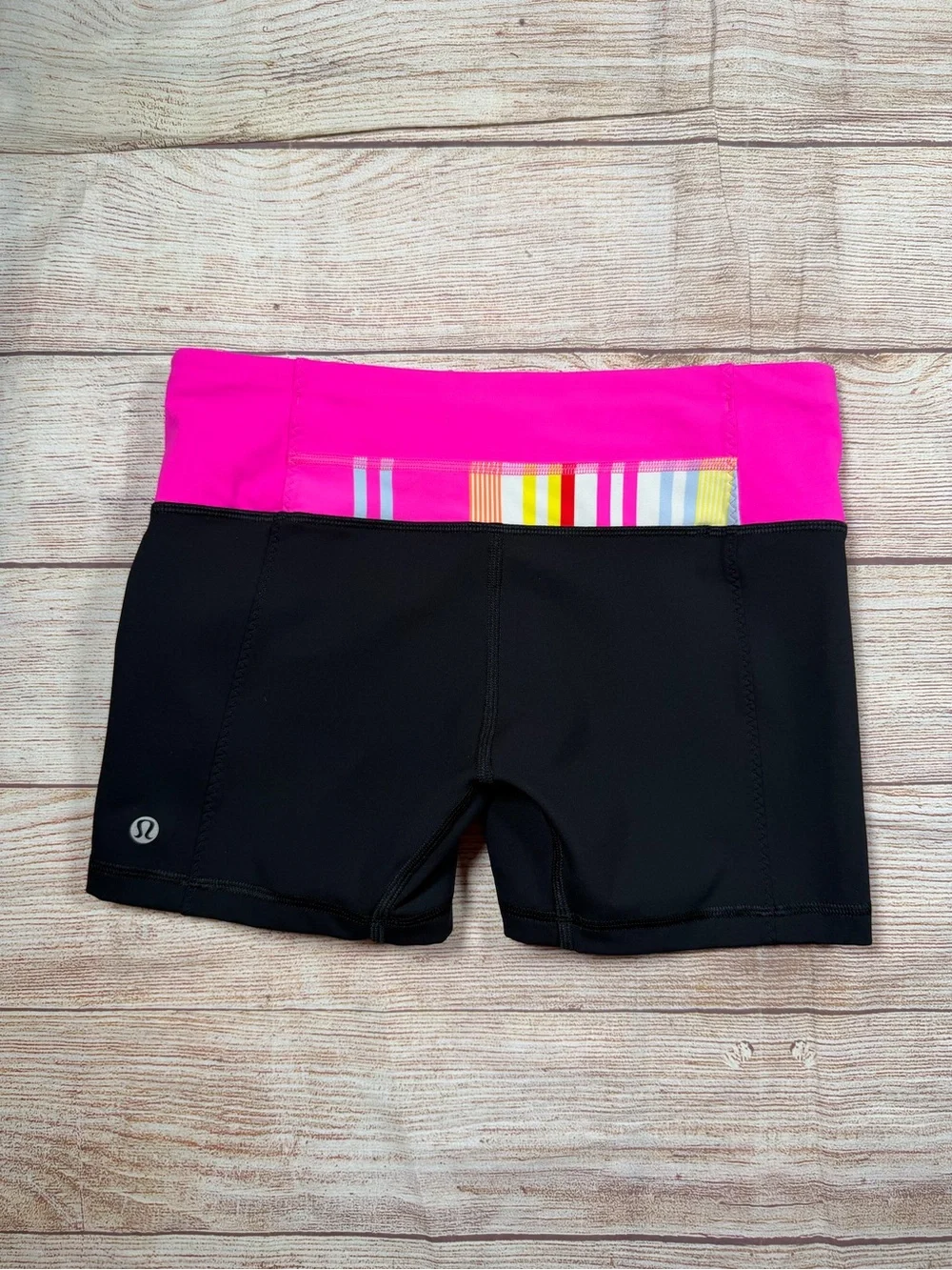 lululemon athletica Black Performance Shorts with Hot Pink Waistband